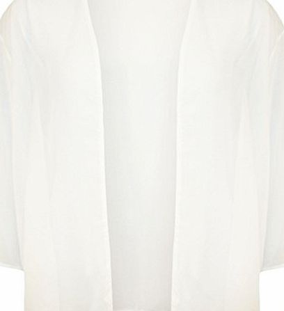 WearAll Plus Size Womens Plain 3/4 Sleeve Ladies Open Kimono Cardigan Top - Cream - 16-18