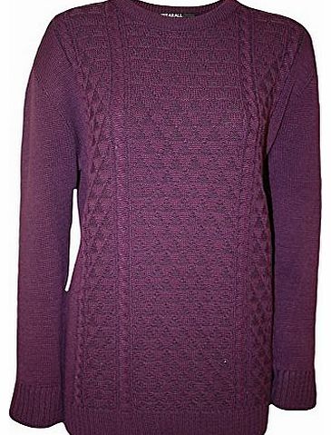 WearAll Plus Size Womens Plain Long Sleeve Sweater Top Ladies Knitted Jumper - Purple - 16-18