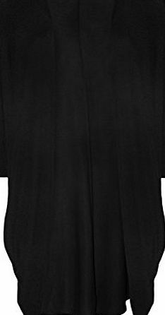 WearAll Plus Size Womens Plain Open Batwing Sleeve Top Ladies Long Cardigan - Black - 20-22