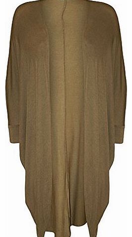 Plus Size Womens Plain Open Batwing Sleeve Top Ladies Long Cardigan - Mocha - 16-18