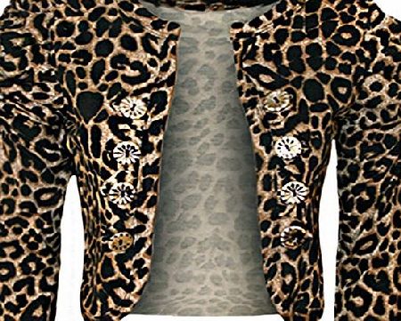 WearAll Womens Animal Print Button Shrug Ladies Cardigan Tiger Print Sleeve Top - Brown - 8-10