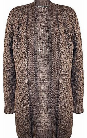 WearAll Womens Chunky Long Sleeve Open Top Ladies Knitted Pocket Cardigan - Brown - 16-18