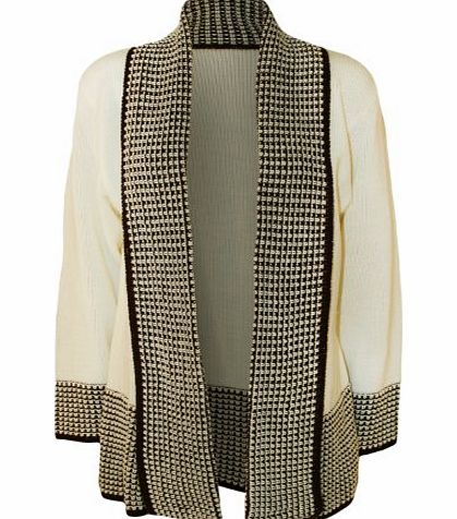 WearAll Womens Plus Size Contrast Open Long Sleeve Top Ladies Knitted Cardigan - Cream - 16-18