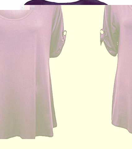 WearAll Womens Plus Size Scoop Neck Short Sleeve Flared Ladies Long Plain Top - Purple - 22 / 24