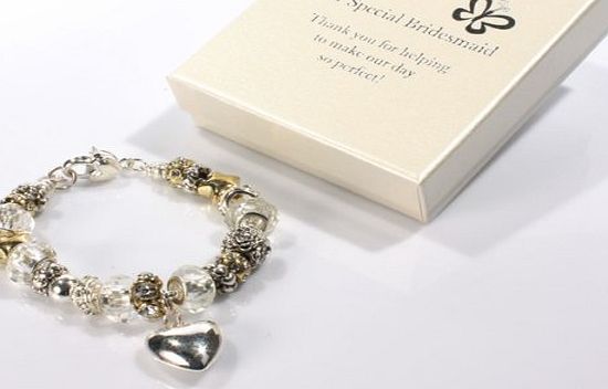 Wedding Day Favours Bridesmaids Amore Silver/Gold Bead Charm Bracelet