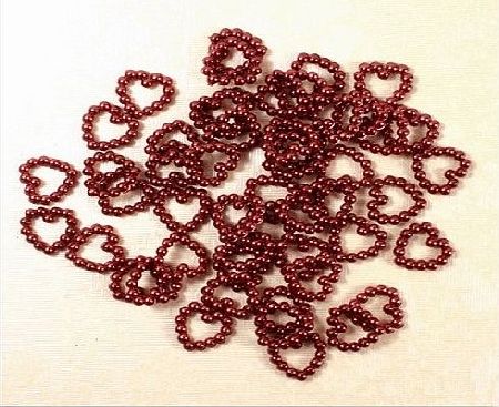 Wedding Wonders Burgundy Red Pearl Heart Bead 11mm Double Sided Gems, Great For Table Decorations, Crafts, Wedding Scatter Crystals x 50