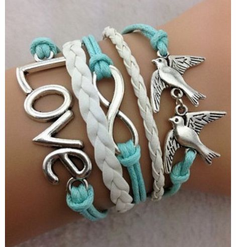 Weekend_PS Infinity love bracelet two birds bracelet, antique silver, mint white bracelet for girls, vintage style
