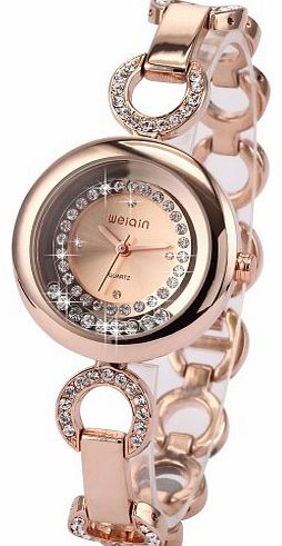 WEIQIN Crystal Lady Women Rose Gold Dial Slim Bracelet Stainless Dress Watch WQI019