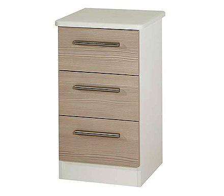 Cino 3 Drawer Bedside Table in Coffee and Cream
