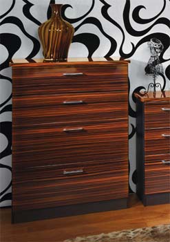 Welcome Furniture Emmeline High Gloss 4 Drawer Chest in Ebony