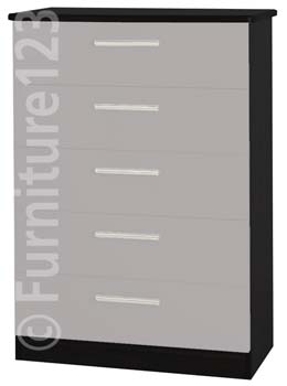 Welcome Furniture Hatherley 5 Drawer Chest in Black and Steel