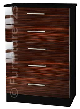 Welcome Furniture Hatherley High Gloss 5 Drawer Chest in Black and