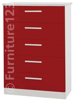 Welcome Furniture Hatherley High Gloss 5 Drawer Chest in White and