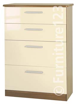 Welcome Furniture Hatherley High Gloss Large 4 Drawer Chest in Oak