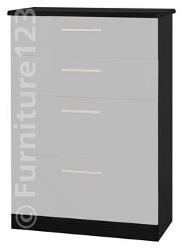 Welcome Furniture Hatherley Large 4 Drawer Chest in Black and Steel