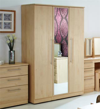 Welcome Furniture Loxley 3 Door Mirrored Wardrobe in Maple