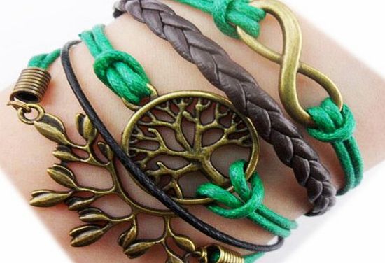 Well-Goal Twinkle Handmade--infinity Wish Tree and Leaf Charm Bracelet for Friendship, Girl Bracelet,boy Bracelet,party Accessory, Leather Personalized Bracelet