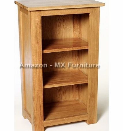 Wellington Oak Solid Oak Slim Small / Compact Bookcase / Bookshelves / CD DVD Rack Hall Storage Adjustable Shelves 