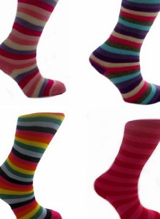 WELLYSOX 4 Pairs Girls Stripey Long thick Winter Welly Socks (Shoe 12-3)