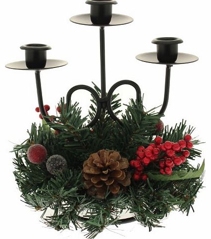 22 cm Natural Pine Cone and Berry Decorated Triple Tape Candle Holder Table Christmas Decoration