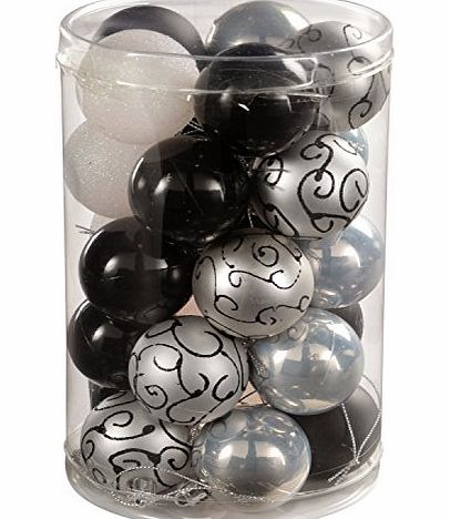 WeRChristmas 25-Piece Deluxe Variety Christmas Tree Baubles Decoration Pack, Black/ Silver