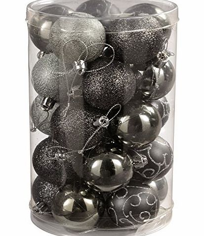 WeRChristmas 25-Piece Deluxe Variety Christmas Tree Baubles Decoration Pack, Silver/ Grey