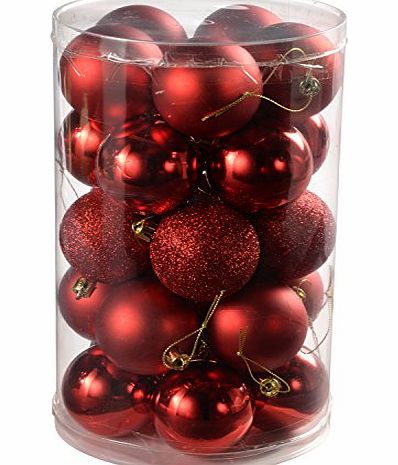 WeRChristmas 25-Piece Variety Christmas Tree Baubles Decoration Pack, Red