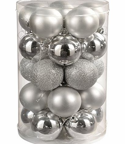 WeRChristmas 25-Piece Variety Christmas Tree Baubles Decoration Pack, Silver