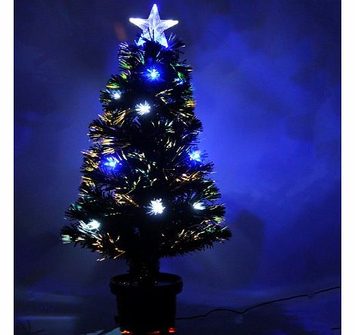 3 ft/ 80 cm Black Pre-Lit Multi-Colour Fibre Optic Christmas Tree with Blue/ White LED and Star Topper