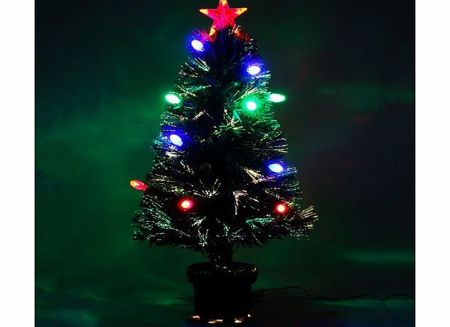 3 ft/ 80 cm Green Pre-Lit Multi-Colour Fibre Optic Christmas Tree with Red/ Green/ Blue LED Cone and Star Topper