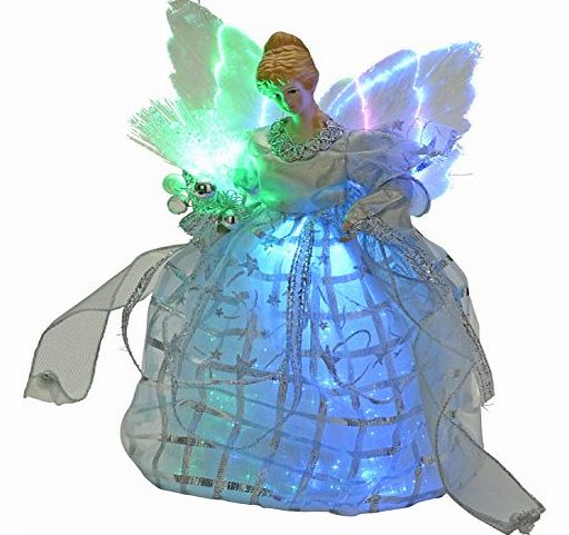 WeRChristmas 30 cm Fibre Optic Christmas Tree Topper Angel, Silver