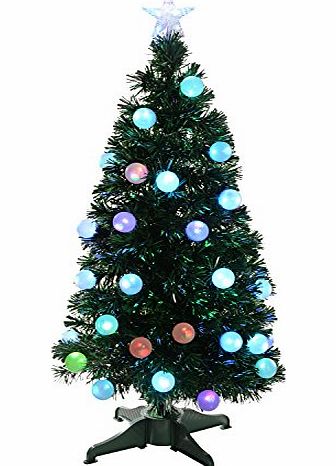 WeRChristmas 4 ft/ 120 cm Pre-Lit Fibre Optic Christmas Tree with Flashing LED Ball Lights, Green