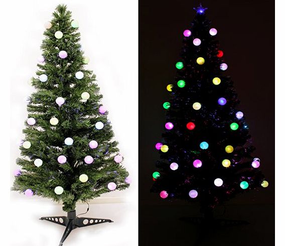 5 ft Pre-Lit Multi-Colour Fibre Optic Christmas Tree with 32 Slow Flash LED Baubles and Star Topper