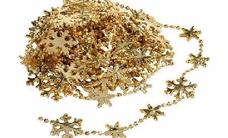 WeRChristmas 5 m Snowflake Beaded Garland Tinsel Christmas Tree Decoration, Gold