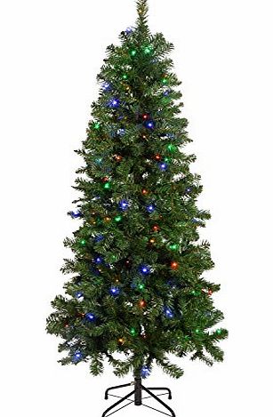 WeRChristmas 6 ft/ 1.8 m Slim Pre-Lit Christmas Tree with 200-LED Lights, Multi-Colour