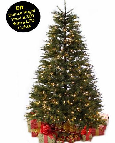 WeRChristmas 6 ft/ 1.80 m Deluxe Regal Spruce Pre-Lit Multi-Function Christmas Tree with 350 Warm White LED Lights/ 8 Setting Controller/ Easy Build Hinged Branches