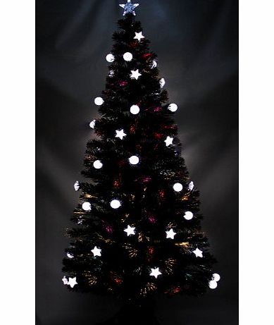 WeRChristmas 6 ft/ 180 cm Black Pre-Lit Multi-Colour Fibre Optic Christmas Tree with 35 LED White Stars Baubles and Topper