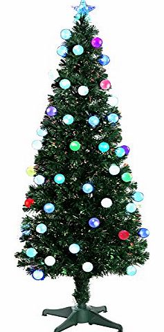 6 ft/ 180 cm Pre-Lit Fibre Optic Christmas Tree with LED Frosted Ball Decorations and Star, Green/ White