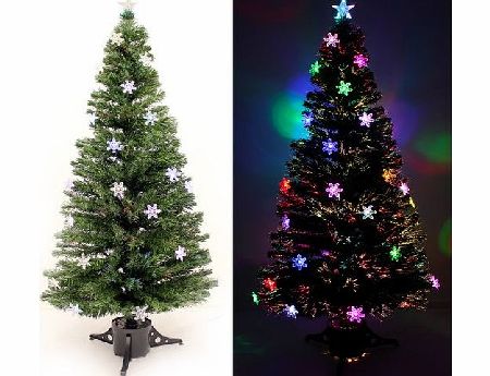 6 ft Pre-Lit Multi-Colour Fibre Optic Christmas Tree with 32 Slow Flash LED Snowflakes and Star Topper