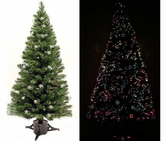 6 ft Pre-Lit Multi-Colour Fibre Optic Christmas Tree with 40 Stars