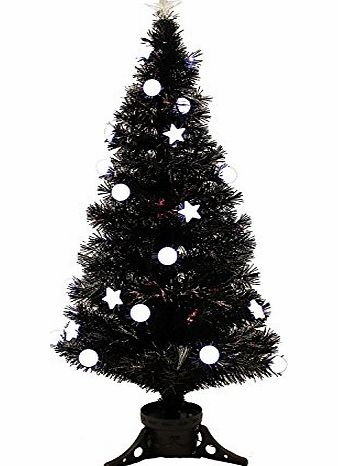 WeRChristmas McGuinness 120 cm Black Pre-Lit Multi-Colour Fibre Optic Christmas Tree with 20 LED White Stars Baubles and Topper, Pack of 1