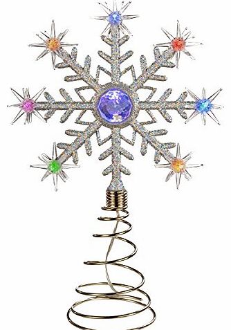 Pre-Lit 32 cm Santa Christmas Tree Topper Decoration with 8 Colour Changing LED Lights