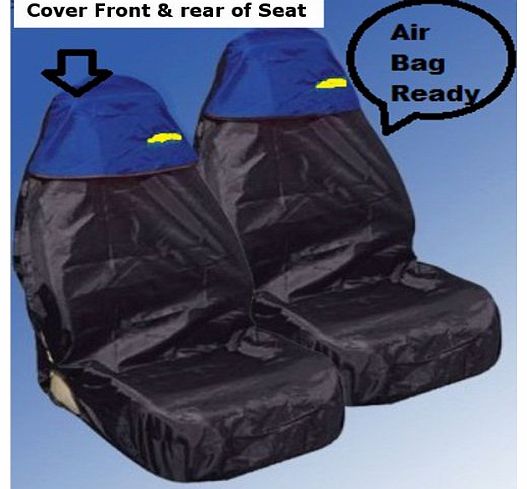 Wheels N Bits 2 Two Waterproof Heavy Duty Front Car Van SUV Seat Covers Protectors Blue top / Black