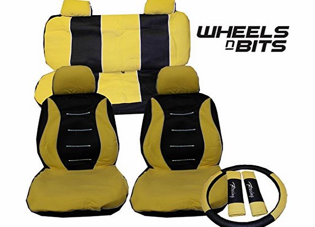 Wheels N Bits Citroen C1 C2 C3 C4 C5 C6 Universal Car Seat Cover Full Set Styling Pack Black/Yellow