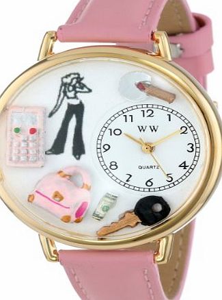 Whimsical Watches Teen Girl Pink Leather and Goldtone Unisex Quartz Watch with White Dial Analogue Display and Multicolour Leather Strap G-1610008