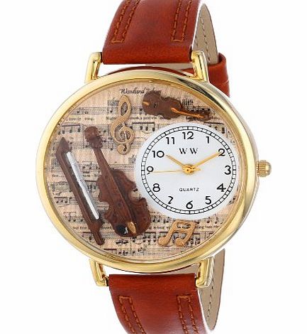 Whimsical Watches Violin Tan Leather and Goldtone Unisex Quartz Watch with White Dial Analogue Display and Multicolour Leather Strap G-0510002
