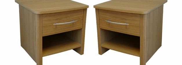 Whitby Pair of Bedside Table Oak 1 Drawer Bedside Cabinet 1 Shelf Night Stand Drawer