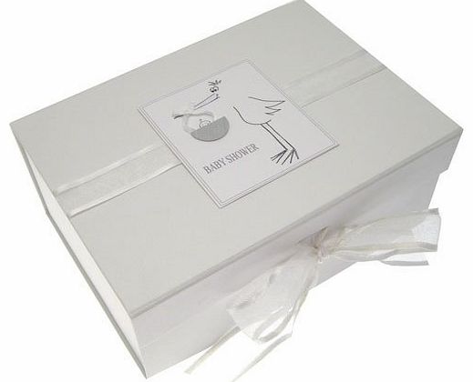 WHITE COTTON CARDS Baby Shower A5 keepsake box - silver stork
