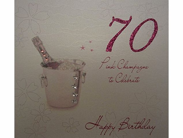 WHITE COTTON CARDS  1-Piece Champagne to Celebrate Handmade 70th Birthday Card, Pink