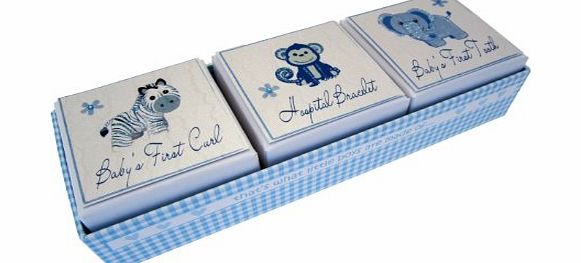 WHITE COTTON CARDS  3-in-1 Babys First Tooth/ Curl/ Hospital Bracelet Box (Blue)